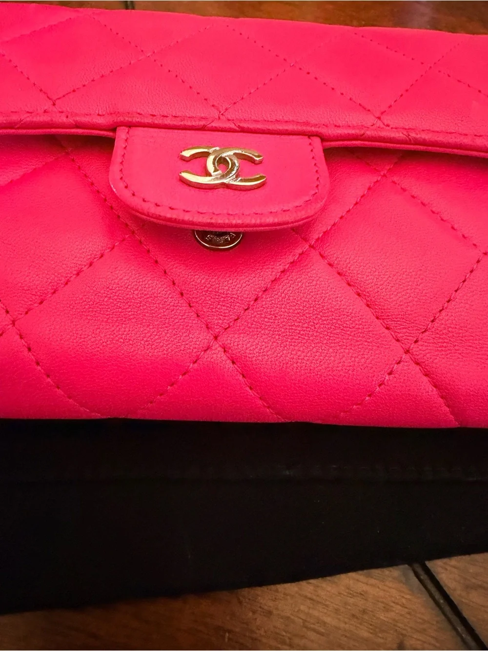 CHANEL Quilted Wallet in Fuchsia Pink with CC Logo